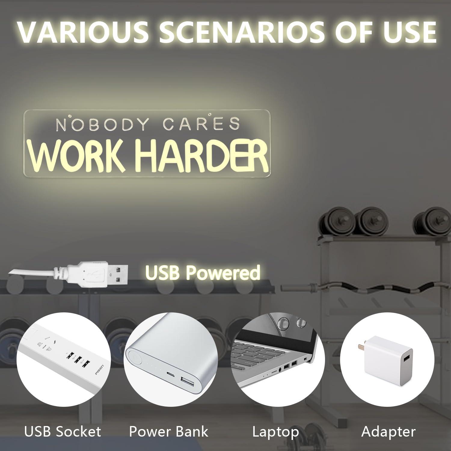 Nobody Cares Work Harder Neon  - Home Gym Neon Sign review and price